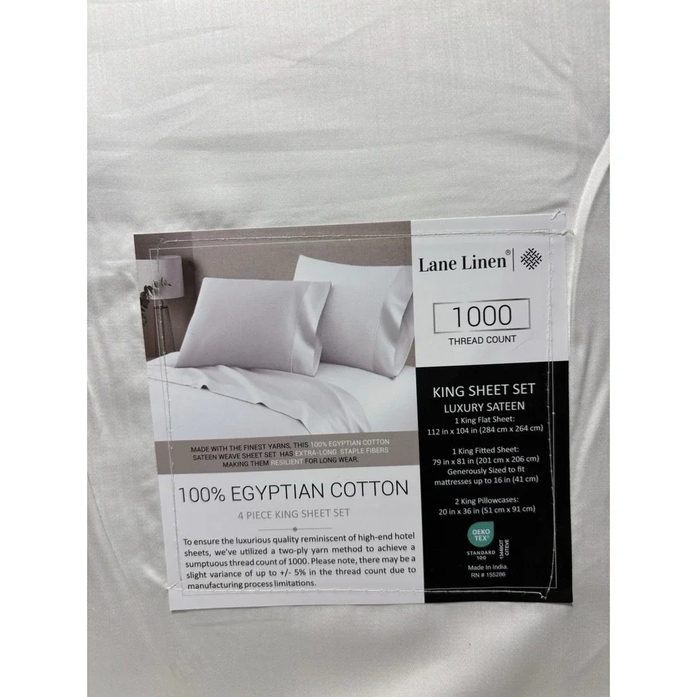 Lane Linen 1000 TC Egyptian Cotton King Sheet Set White Luxury Sateen NIP
